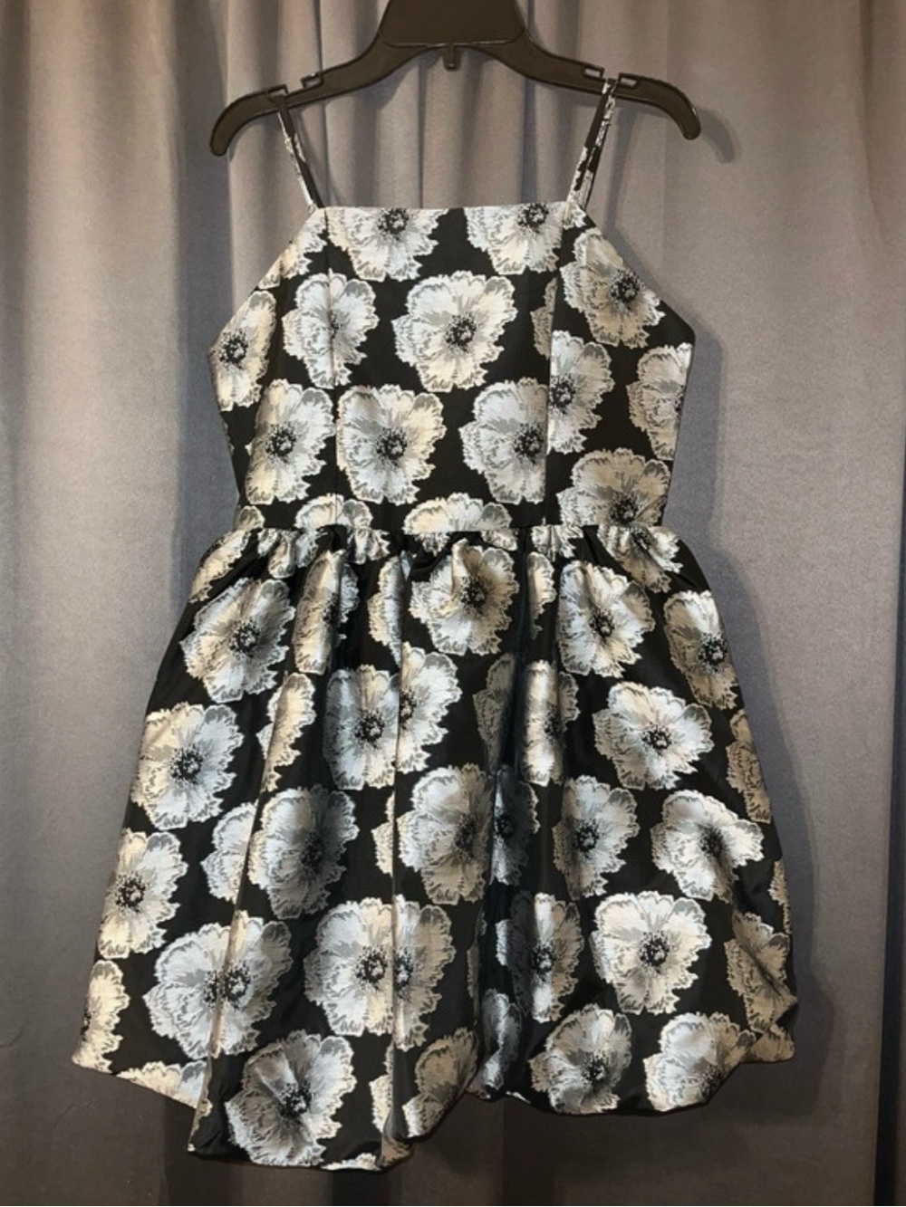 GB girls Black Dress with Silver Floral Print